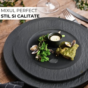 Set 4 Farfurii intinse desert, Oasis Black, ceramica, 23 cm - Img 6