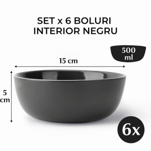 Set 6 Boluri ceramice, Le Papillon, Negru, Ø15cm, 500 ml - Img 2