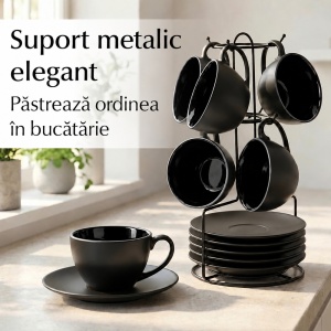 Set 6 Cesti de cappuccino cu farfurioara, Le Papillon Black, ceramica, 175 ml - Img 6