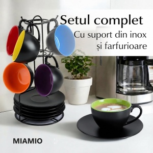 Set 6 Cesti de cappuccino cu farfurioara, Le Papillon Multicolor, ceramica, 175 ml - Img 4