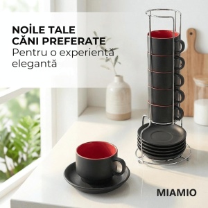 Set 6 Cesti de espresso cu farfurie, colectia Le Papillon, ceramica, rosu, 75 ml - Img 5