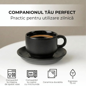 Set 6 Cesti espresso 75 ml cu farfurioare si suport, MIAMIO Le Papillon, negru - Img 4