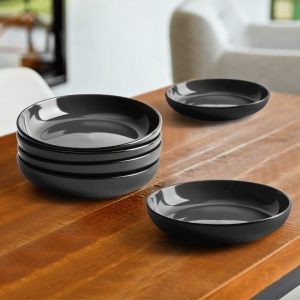 Set 6 Farfurii adanci, colectia Le Papillon, ceramica, 900ml, negru - Img 6