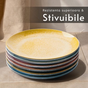 Set 6 Farfurii intinse desert, Las Palmitas multicolor, ceramica, 21 cm - Img 3