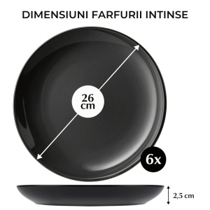 Set 6 Farfurii intinse pentru fel principal, Le Papillon, ceramica, negre, 26 cm - Img 2