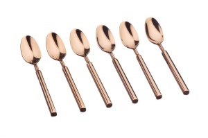 Set 6 lingurițe cafea VIGGO, oțel inoxidabil, design modern tradițional, cupru lucios - Img 1