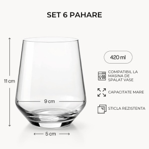 Set 6 pahare Riva pentru apă și long drink, sticlă transparentă, H 11 cm, 420 ml - Img 2
