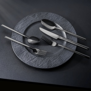 Set Tacamuri pentru 6 persoane, 36 piese cu cutit, furculita, lingura, inox 18/10, negru lucios - Img 7
