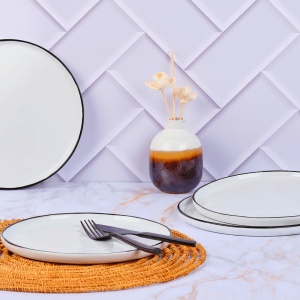 Set Vesela 32 piese - Serviciu Complet de masa 4 persoane, Cani/Cesti, Boluri, Farfurii intinse/adanci, gresie ceramica - colectia PURE Alb Zapada - Img 4