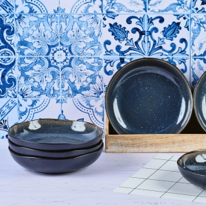 Set Vesela 48 piese - Serviciu Complet de masa 6 persoane, Cani/Cesti, Boluri, Farfurii intinse/adanci, ceramica glazurata - colectia Iris Blue night - Img 4