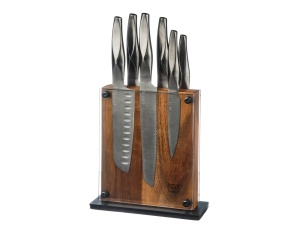 Suport pentru cutite RAUMA + Set 6 Cutite de bucatarie LARUS, lama inox satinat cu maner gri metalizat - Img 1