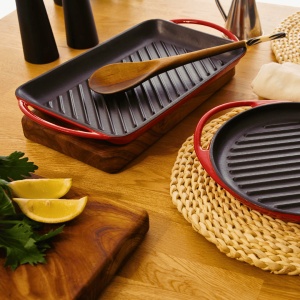 Tava Grill dreptunghiulara din fonta emailata, Lätt Home, 39 x 22 cm, compatibila inductie, rosu Cherry - Img 6