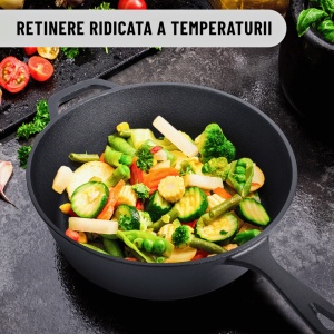 Tigaie inalta cu capac 2in1 reversibil, Tortillada, tip cuptor olandez Combo Cooker, fonta pre-asezonata, 26cm, 3.5L, manere fixe cu husa de protectie termorezistenta - Img 2