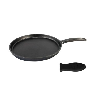 Tigaie joasa de clatite, Tortillada, tip plita rotunda, fonta pre-asezonata, 26 cm, maner fix cu suport din silicon termoizolant, pentru lipii Tortillas si Pancakes - Img 5