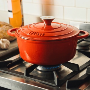 Ceaun din fonta emailata 2.8L, Lätt Home, tip cuptor olandez, cu capac 22 cm, antiaderent, portocaliu - Img 2