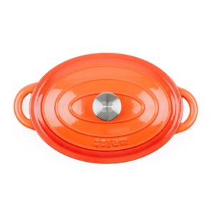 Oala ovala din fonta emailata, 3.8 L, cu capac, tip cuptor olandez, Cocotte by Lätt Home, 29 x 21 cm, portocaliu - Img 3