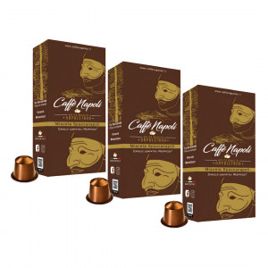 Pachet 3 x Capsule cafea artizanala, Caffé Napoli, Espresso SPACCANAPOLI, compatibile cu sistemul NESPRESSO, 30 capsule aluminiu, 30 bauturi