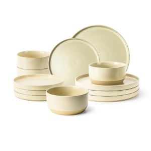 Serviciu de masa 4 persoane, set complet 12 piese, colectia Sierra, Boluri, Farfurii intinse, ceramica, bej nisip - Img 1