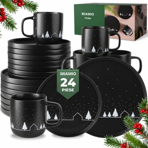 Serviciu de masa de Craciun pentru 8 persoane, MIAMIO Vinter, 24 piese, ceramica, negru