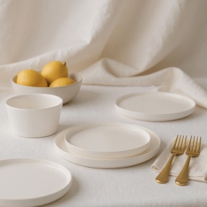 Serviciu de masa pentru 4 persoane, Set 12 piese Luxe, Boluri, Farfurii intinse, ceramica, alb - Img 7