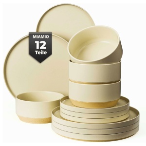 Serviciu de masa pentru 4 persoane, Set 12 piese Sierra Sand, Boluri, Farfurii intinse, ceramica, bej