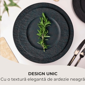 Serviciu de masa pentru 4 persoane, Set 16 piese Oasis, Cani, Boluri, Farfurii intinse, ceramica, negru - Img 4