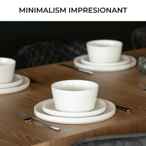 Serviciu de masa pentru 4 persoane, Set complet 16 piese Luxe, Cesti, Boluri, Farfurii intinse, ceramica, alb - Img 3