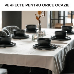 Serviciu de masa pentru 4 persoane, Set complet 16 piese Luxe, Cesti, Boluri, Farfurii intinse, ceramica, negru - Img 4