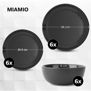 Serviciu de masa pentru 6 persoane, Set 18 piese Le Papillon, Boluri, Farfurii intinse, ceramica, negru - Img 2