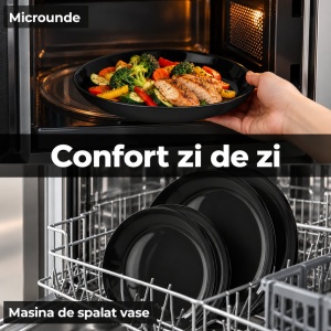Serviciu de masa pentru 6 persoane, Set complet 30 piese Le Papillon, Cani, Boluri, Farfurii, ceramica, negru - Img 6
