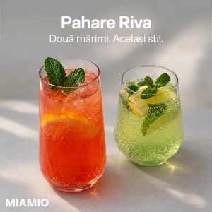 Set 12 Pahare Riva MIAMIO pentru apa si long drink, sticla transparenta, 6 × 420 ml + 6 × 460 ml - Img 7