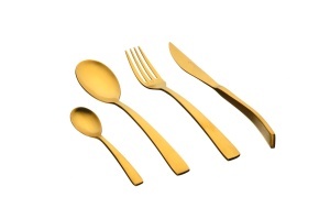 Set 24 Tacamuri inox OGLU, 6 persoane, 6 x Cutite, 6 x Linguri, 6 x Furculite, 6 x Lingurite, Otel inoxidabil, design ergonomic modern, Auriu mat - Img 1