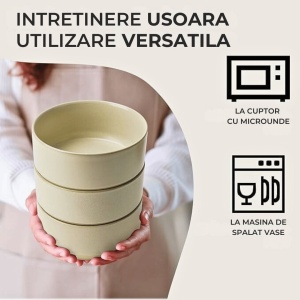Set 4 Boluri Supa, colectia Sierra, ceramica, culoare nisip, 850 ml - Img 6