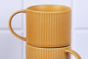 Set 4 Cani mari de cafea lunga, SCANDI Ocher, ceramica, 500ml, galben ocru - Img 4