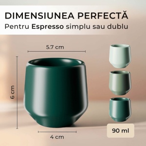 Set 4 Cesti cafea Espresso, colectia Luxe, ceramica, Evergreen, 90 ml - Img 2
