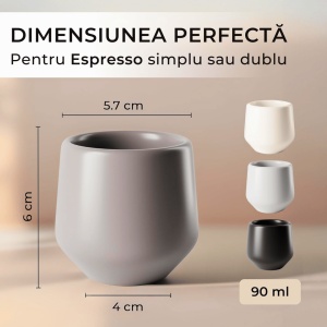 Set 4 Cesti cafea Espresso, colectia Luxe, ceramica, gri, 90 ml - Img 2