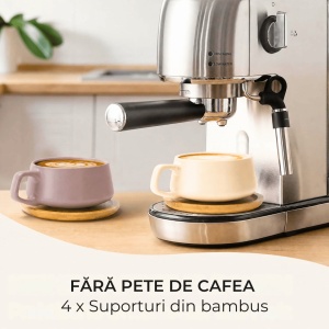 Set 4 Cesti de cappuccino cu farfurie din bambus, colectia Luxe, ceramica, Cream Rose, 320 ml - Img 6