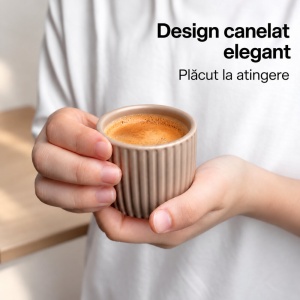 Set 4 Cesti Espresso, Senita Beige Canyon multicolor, ceramica, fara toarta, 80 ml - Img 3