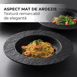 Set 4 Farfurii adanci supa, colectia Oasis, ceramica, negru, 600 ml - Img 3
