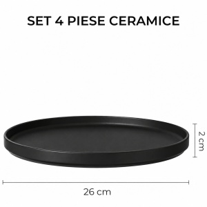 Set 4 Farfurii intinse fel principal, Luxe Black, ceramica, 26 cm - Img 2