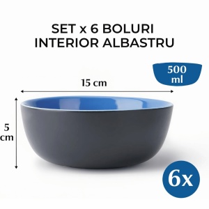 Set 6 Boluri ceramice, Le Papillon, Albastru, Ø15cm, 500 ml - Img 2