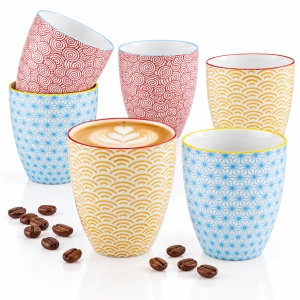 Set 6 Cani de cafea, Pattern Color, portelan, detalii manuale, 300 ml
