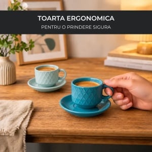 Set 6 Cesti de espresso cu farfurie, colectia Palmanova Ocean multicolor, ceramica, 75 ml - Img 7