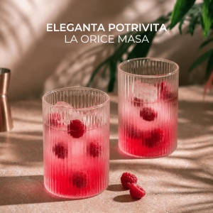Set 6 Pahare Senita pentru apa si long drink, sticla cu caneluri, H 12 cm, 430 ml - Img 3