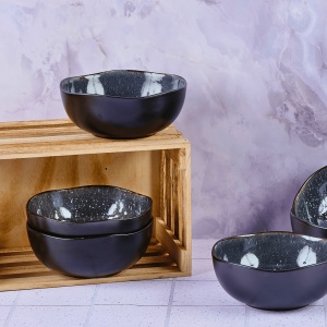 Set Vesela 48 piese - Serviciu Complet de masa 6 persoane, Cani/Cesti, Boluri, Farfurii intinse/adanci, ceramica glazurata - colectia Iris Blue night - Img 5