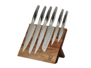 Suport pentru cutite VANTAA + Set 6 Cutite de bucatarie LARUS, lama inox satinat cu maner gri metalizat - Img 1