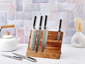 Suport pentru cutite VANTAA + Set 6 Cutite de bucatarie LOKI, lama inox satinat cu maner ABS negru mat - Img 2