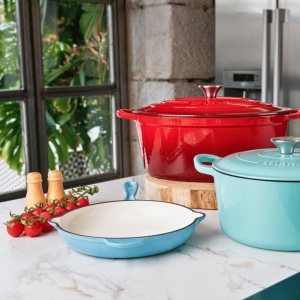 Tigaie din fonta emailata, Lätt Home, 22 cm, compatibil inductie, albastru Azur - Img 6