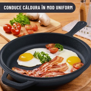 Tigaie inalta cu capac 2in1 reversibil, Tortillada, tip cuptor olandez Combo Cooker, fonta pre-asezonata, 26cm, 3.5L, manere fixe cu husa de protectie termorezistenta - Img 4