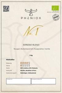 Cafea boabe bio pentru espresso PHENIOX No. 1 Espresso Blend, Arabica & Robusta, 250 g / 1 kg - Img 2